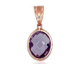 14k Rose Gold pendant with Purple Amethyst. 585 14k Rose Gold. Elegant oval rose gold pendant. FEBRUARY'S BIRTHSTONE jewelry