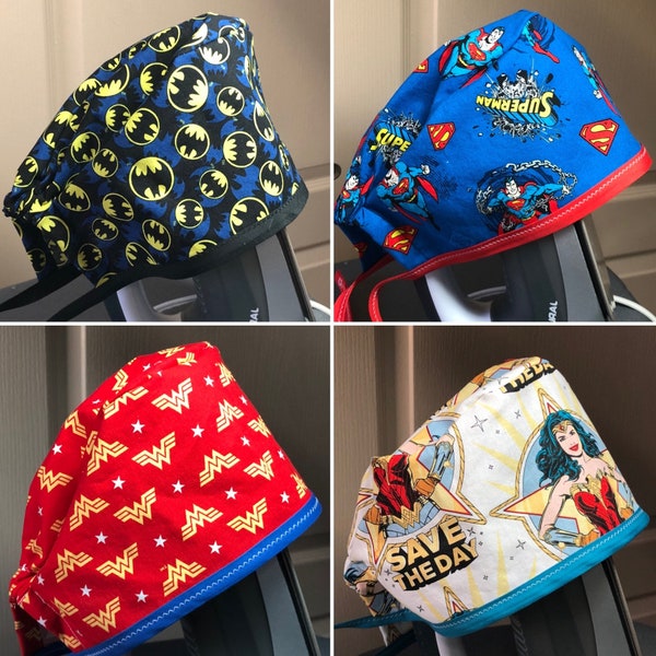 DC Comics Superhero Scrub Cap - Surgical Hat - Ties - Handmade Cotton