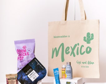 Mexico Welcome Wedding Favor Tote Bags | Customized Destination Wedding or Bach Party Totes, Canvas Swag Bags ***Order Minimum 12 TOTES**