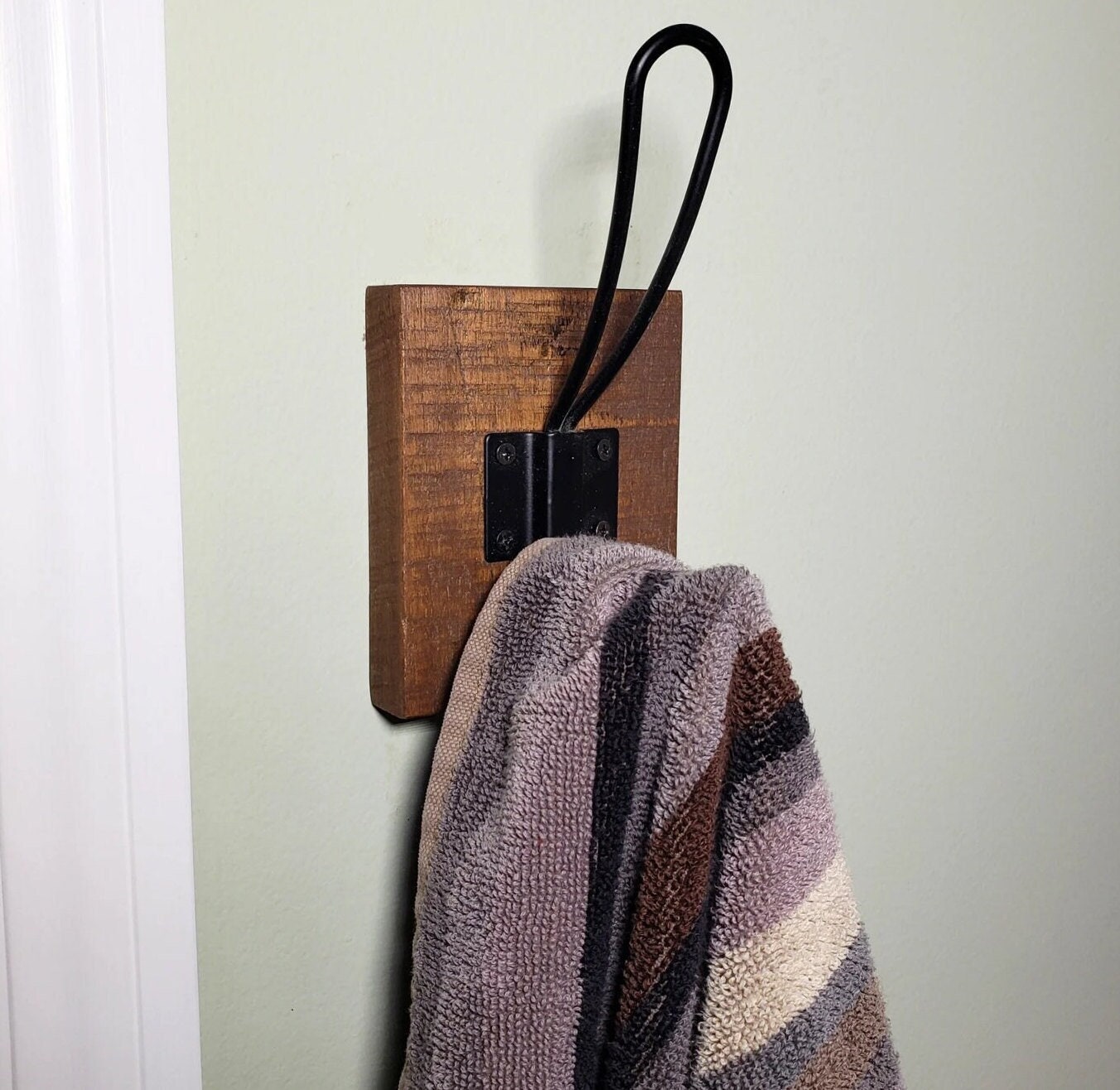 Personalized Towel Hanger Wall Hooks Made from Whiskey Barrel - Farmhouse  Bathroom - Holtz Leather