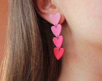 Modern Jewelry Hoop Charm Earrings Long Earrings in Pink Modern Earrings Statement Dangle Earrings For Woman Gift For Her
