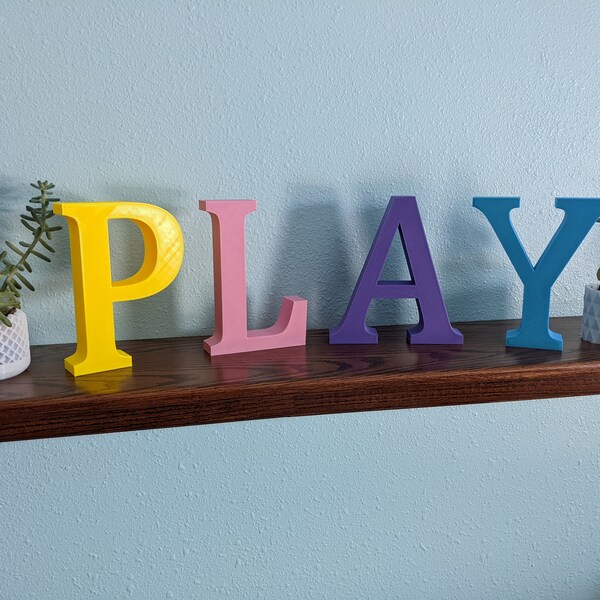 Small playroom letters, nursery letters, Wedding letters, game room, Alphabet, wall decoration, Custom colors, fonts etc.  3D Printed