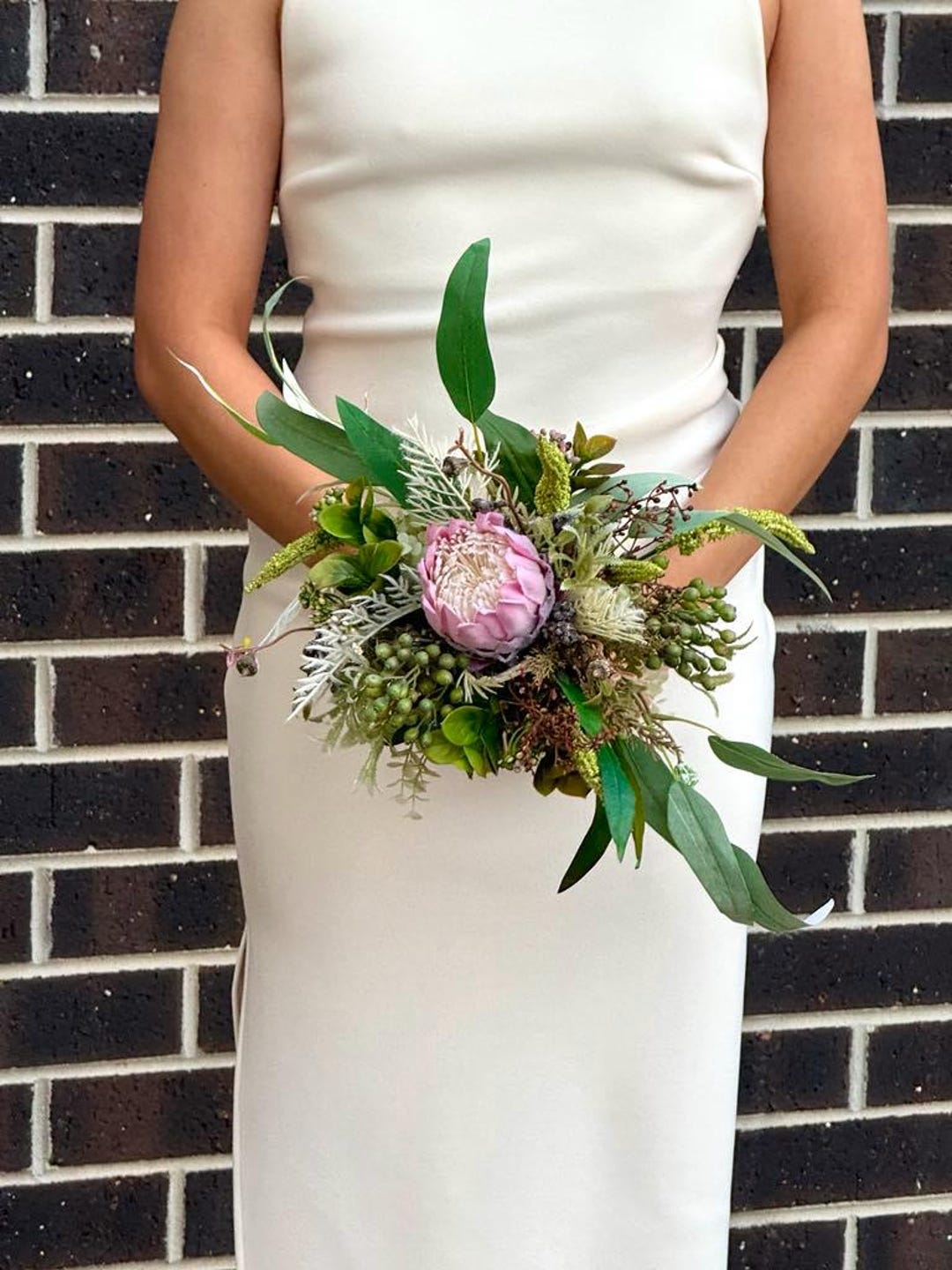 Luxury Rustic Australian Natives Wedding Bouquet With Artificial Protea — free download