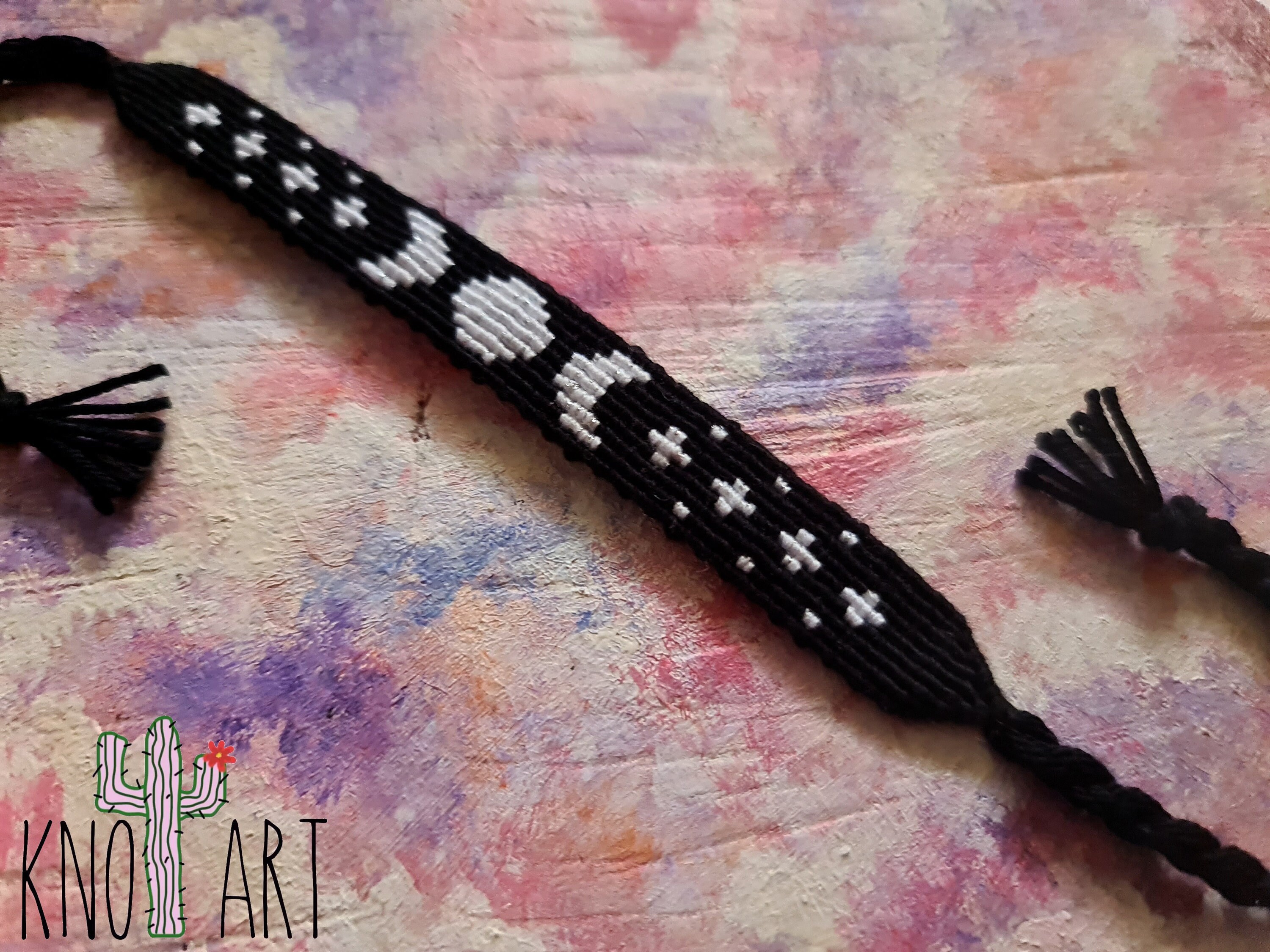 Moon and stars Friendship bracelet macrame black and white Etsy