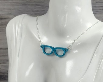 Tiny Glasses Necklace - Dark Teal Acrylic
