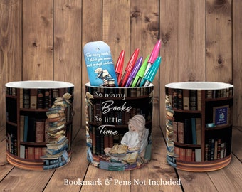 Ceramic Pen and Bookmark Holder - Book Lover Gift - So Many Books So Little Time