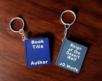 Custom Book Keychain: 3D Printed PLA Filament, Personalized Text
