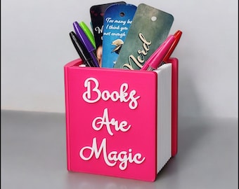 Portalápices personalizado con forma de libro: Organizador de escritorio impreso en 3D