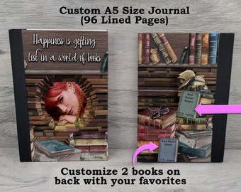 Lost in a World of Books Journal/Notebook - A5 size (96 lined pages with ribbon)