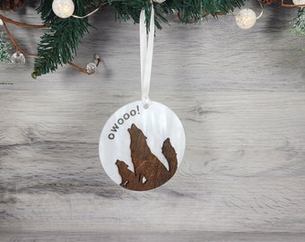 Wood Wolf & Moon Ornament (4 options)
