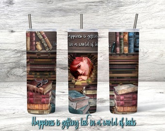 Happiness is Getting Lost in a World of Books Tumbler (20oz. Insulated Stainless Steel)