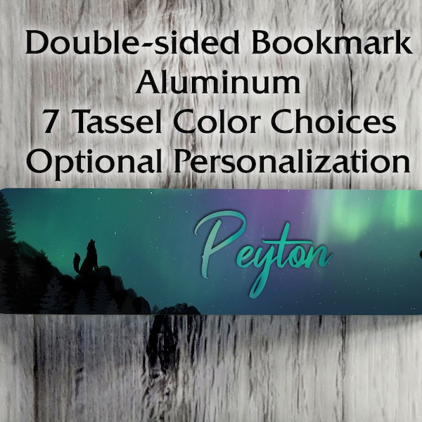 Northern Lights Wolf Bookmark - Double-sided (sublimated aluminum)