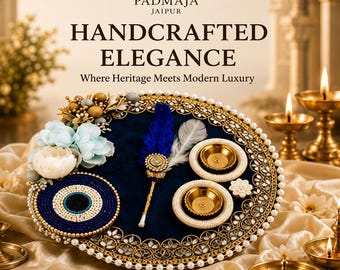 Handcrafted Pooja Thali Set | Peacock Feather, Pearl Embellishments, Festive Gift|rakhi platter