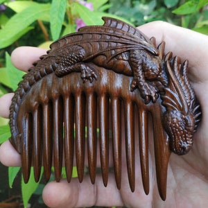 Dragon wooden comb, Dragon Design Comb, Wood Comb, Wooden Hair Comb, Gift for Him, Gift for her, Wide tooth comb, Wood Carving image 4