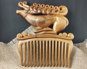 Scythian Deer comb, Wooden hair comb Deer, Scythian art, Wood comb, Wood carving, Wooden hairbrush, Handmade comb, Hair Accessories