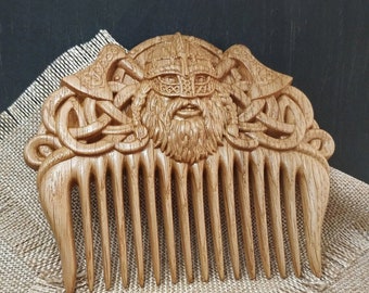 Carved Oak Viking Beard Comb: Nordic Groomsmen Gift