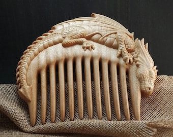 Dragon Wooden Comb: Carved Maple Hair & Beard Comb