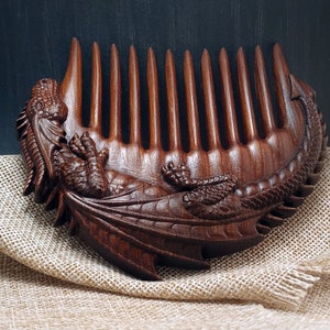Dragon wooden comb, Dragon Design Comb, Wood Comb, Wooden Hair Comb, Gift for Him, Gift for her, Wide tooth comb, Wood Carving image 2