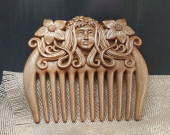 Women comb, Wood comb, Women accessories, Art Nouveau comb, Wooden hairbrush, Carved comb, Natural organic comb, Mum gift, Comb for women