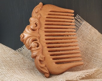 Handmade Beech Wood Comb: Carved Wide Tooth Hair Comb