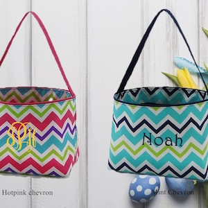 Personalized Easter Basket for Children, Embroidered Easter Tote for Kids, Monogram Easter Egg Bucket for Girls and Boys Navy Stripes
