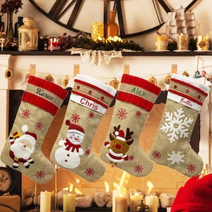 Burlap Christmas Stockings, Large Capacity Stocking, Family Pack Christmas Stockings, Fireplace Decoration, Tree Decoration, Xmas Gifts