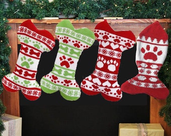 Knitted Pet Christmas Stocking, Dog Bone or Fish Design