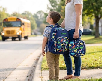 Dinosaur Monogram Backpack: Personalized School Bag & Lunch Bag