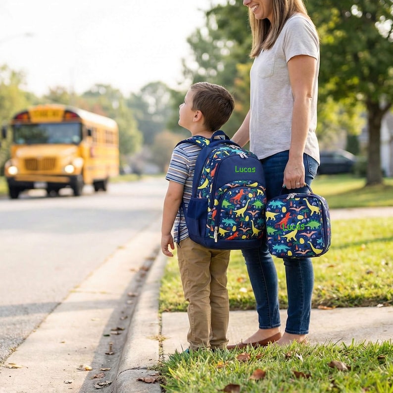 Dinosaur Monogram Backpack: Personalized School Bag & Lunch Bag image 3