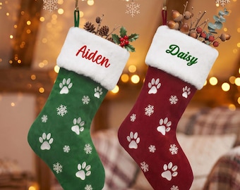 Embroidered Pet Paw Christmas Stocking: Personalized Holiday Decor