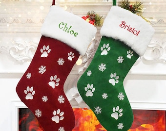 Embroidered Paws Christmas Stockings, Christmas Decoration, Holiday Stockings, Tree Decoration, Dog Christmas, Pet Christmas Stocking