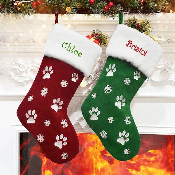 Embroidered Pet Paw Christmas Stocking: Personalized Holiday Decor