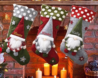 Personalized Gnome Christmas Stocking: Forest Elf Xmas Decor