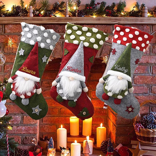 Personalized Gnome Christmas Stocking: Forest Elf Xmas Decor