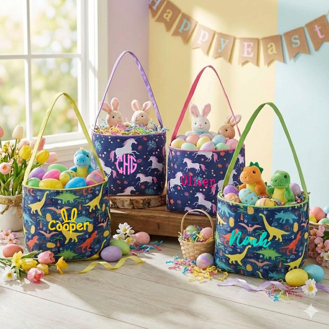 Personalized Easter Basket for Kids – Dinosaur & Unicorn Easter Bag - Etsy