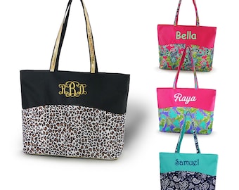 Monogram Zip-Top Tote Bag: Personalized Shopping Bag