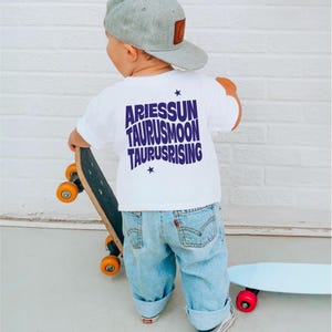 Camiseta personalizada de astrologia para crianças, presente para crianças, sol, lua, ascendente, camiseta infantil personalizada do zodíaco, mapa astral astrológico, leitura de astrologia, camisa boho