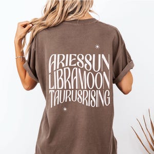 Cadeau astrologie personnalisé T-shirt des trois grands signes du zodiaque Lecture personnalisée du thème astrologique du zodiaque T-shirt soleil lune Rising signe cadeau du zodiaque