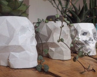 Geometric Concrete Skull Planter/ Pot/ Make up brushes/ paint brushes