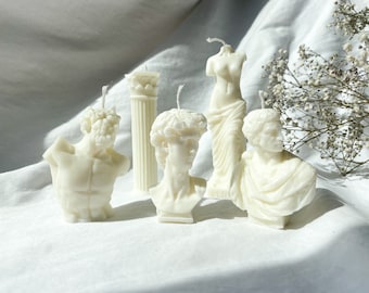 Greek Roman Bust Candle Gift Set: David, Brutus, Venus, Laocoon Soy Wax Sculpture