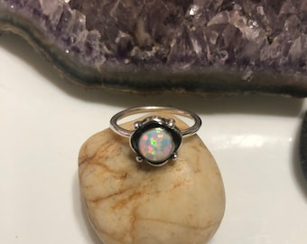 Sterling Silver White Opal Ring / Dainty /Large Small Size Available / Solid Band / Custom Sizes / Made In USA