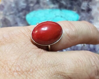 Mediterranean Coral Womens Ring Red Coral Ring Red ring Red Bead Ring Handmade Ring Bezel ring 925 Silver Ring Simple Ring Silver