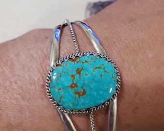 Blue Turquoise Cuff/Sterling Silver Cuff/Turquoise Cuff Bracelet/Turquoise Bangle/Gold Matrix Turquoise Bracelet/Turquoise Cuff/Gifts