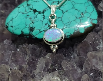 Blue Opal Pendant /Sterling Silver/Blue opal Necklace /18" Box Chain/ Opal Jewelry/Opal