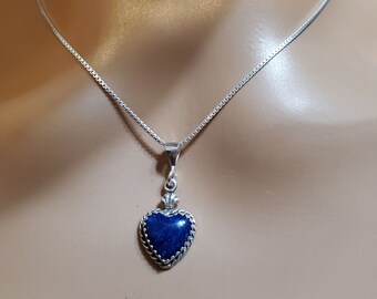 Heart Pendant/Heart Blue Pendant Necklace/Blue Pendant/Sterling Silver Blue Heart  Stone Pendant/Dainty Heart Pendant/Heart/Valentines Gift