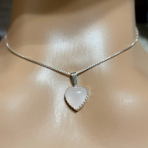 Rose Quartz Heart Pendant/Sterling Silver/ Heart Necklace/Pink Stone Heart Pendant/Pink Heart Necklace/Pink Rose Quartz Pendant/Rose Quartz