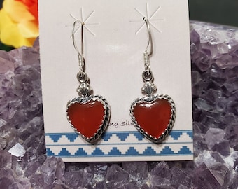 Carnelian Earrings/Carnelian Heart Earring /Red Carnelian Earrings/Dainty Heart Carnelian/Sterling Silver /Natural Carnelian/Heart Earrings