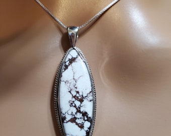 Large Wild Horse Pendant/Wild horse Necklace/Silver Chain/Big White Stone/Wild Horse Necklace /Crazy Horse Pendant /Gift For Her/W10