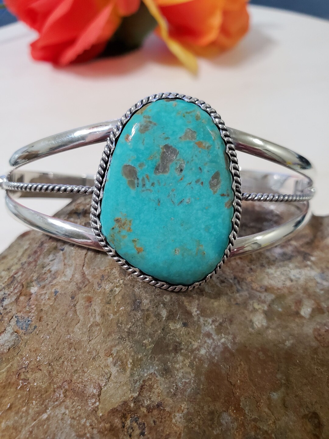 Turquoise Cuff Blue Turquoise Cuff/sterling Silver Cuff/turquoise Cuff Bracelet ...