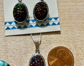 Fire Black Opal Jewelry Set/Statement Opal Jewelry/Black Fire Opal Earring/Opal Necklace/Opal Jewelry Sets/Black Opal